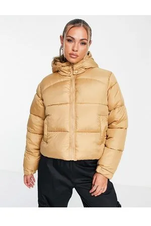Missguided Cappotto imbottito color pietra con cappuccio