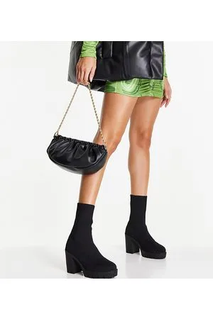 ASOS Earthly - Stivaletti a calza in maglia con tacco alto e pianta larga neri