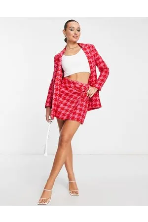 River Island Gonna pantalone acceso pied de poule in bouclé in coordinato