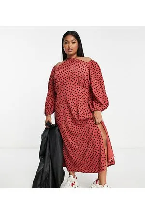 River Island Vestito lungo color ruggine a pois con cut-out sul collo
