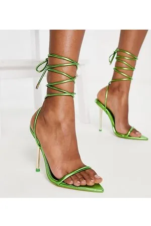 Public Desire Look Back - Sandali a pianta larga con listini verdi metallizzati