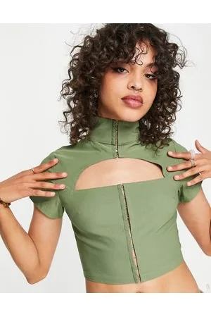 Daisy Street Top aderente accollato con cut-out salvia in coordinato