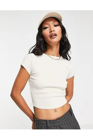 ASOS T-shirt mini color pietra a coste con maniche ad aletta