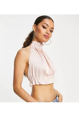 VILA Crop top accollato in raso con allacciatura sul retro in coordinato