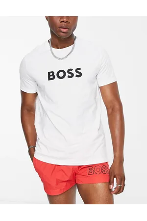 HUGO BOSS BOSS - Swimwear - T-shirt bianca con logo sul petto