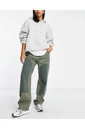 ASOS Pantaloni cargo minimal kaki con motivo patchwork in velluto a coste