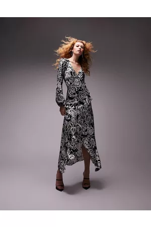 Topshop Vestito midi con scollo a V e stampa di rose monocolore