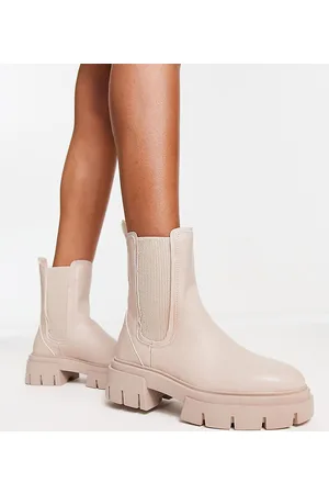 Schuh Amaya - Stivaletti al polpaccio colore naturale con suola spessa e pianta larga