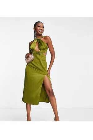 In The Style Esclusiva x Yasmin Devonport - Vestito midi allacciato al collo con incrocio color lime
