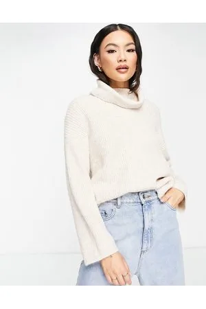 ASOS Maglione a coste color avena a collo alto
