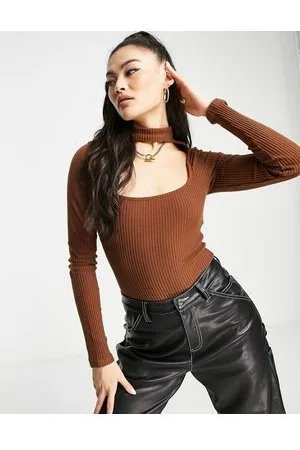 ASOS Body a maniche lunghe color cioccolato con collarino