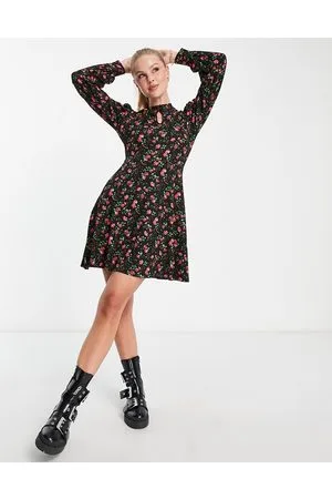 New Look Vestito corto a maniche lunghe a fiori con apertura a goccia
