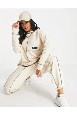 Ellesse Felpa écru con logo e cuciture a contrasto