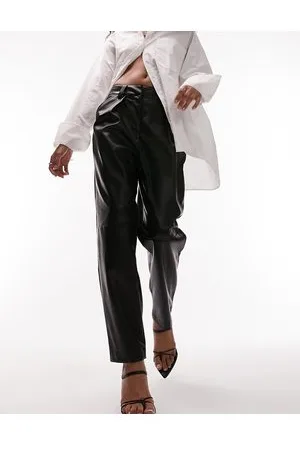 Topshop Pantaloni a vita alta in pelle sintetica neri