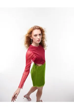 Topshop Vestito corto a maniche lunghe colorblock con cut-out
