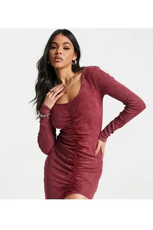 AsYou Vestito bordeaux slavato a coste arricciato