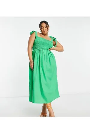 Never Fully Dressed Vestito al polpaccio acceso arricciato con allacciatura sulle spalle