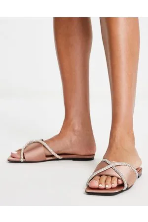 River Island Sandali in raso rosa tenue e dettagli con strass