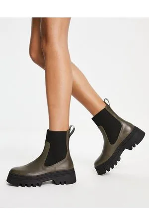 Whistles Stivaletti Chelsea con suola spessa in pelle kaki