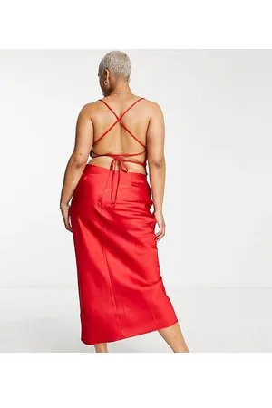 In The Style Esclusiva - Vestito midi con scollo ad anello sul davanti in raso