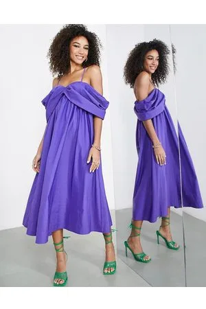 ASOS Vestito midi drappeggiato con spalle scoperte e spalline sottili