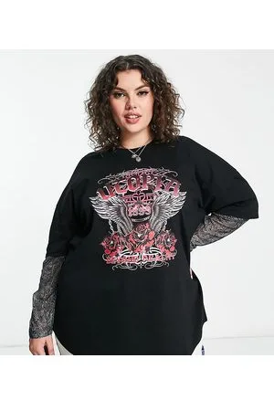 ASOS ASOS DESIGN Curve - T-shirt rock con inserto con maniche in rete pitonate
