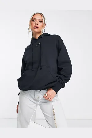 Nike Felpa con cappuccio oversize nera e bianca con logo piccolo