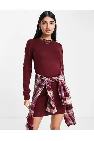 Brave Soul Grunge - Vestito maglia girocollo bordeaux