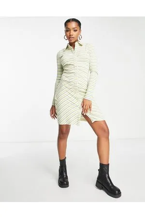 Urban Revivo Vestito camicia corto arricciato a righe