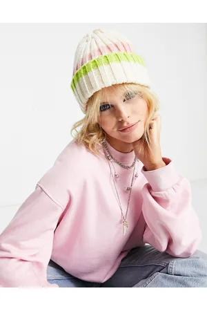 Topshop Berretto sporco e rosa a righe a coste