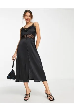 ASOS Vestito midi sottoveste con bottoni e inserto in pizzo