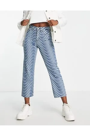 Bolongaro Montana - Mom jeans dritti a vita alta azzurri con stampa in coordinato