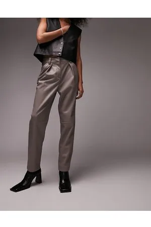 Topshop Pantaloni a vita alta in pelle sintetica color tortora