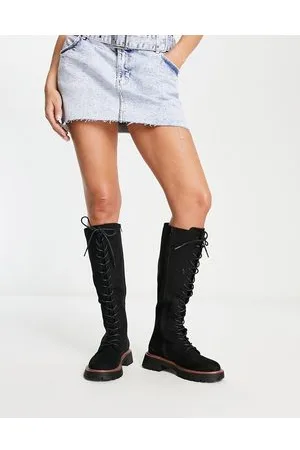 ASOS Carolina - Stivali stringati al ginocchio neri con suola spessa