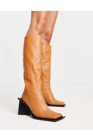 Topshop Heather - Stivali sotto il ginocchio in pelle premium color cammello
