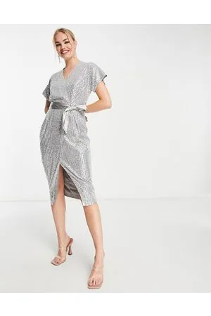 Closet Vestito midi stile kimono color a portafoglio con paillettes