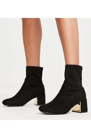 New Look Wide Fit - Stivaletti a calza neri con tacco e dettagli in metallo