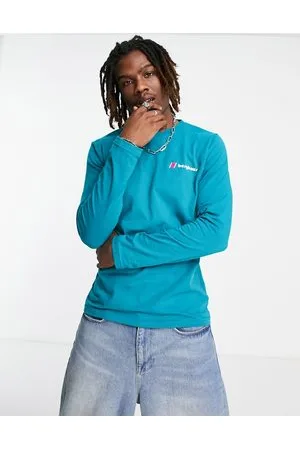 Berghaus Heritage - T-shirt a maniche lunghe verde-azzurra con logo sul davanti e sul retro