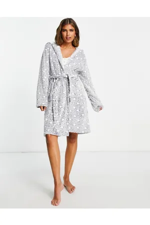 Loungeable Vestaglia con cappuccio grigia con stelle e fodera in pile