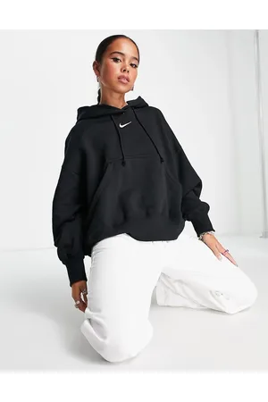 Nike Felpa con cappuccio extra oversize nera e bianca con logo piccolo