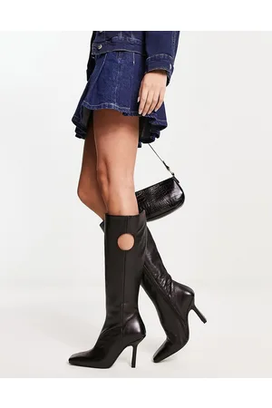 ASOS Cassie - Stivali al ginocchio in pelle premium nera con tacco alto