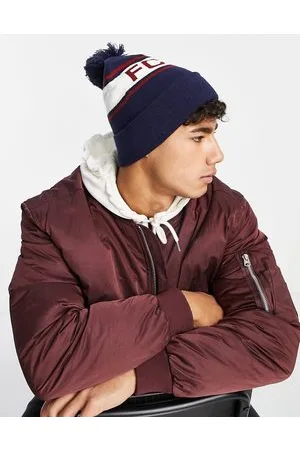 French Connection FCUK - Berretto con pompon e logo grande