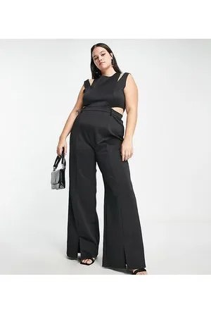Extro & Vert Plus Tuta jumpsuit sartoriale nera a fondo ampio con cut-out
