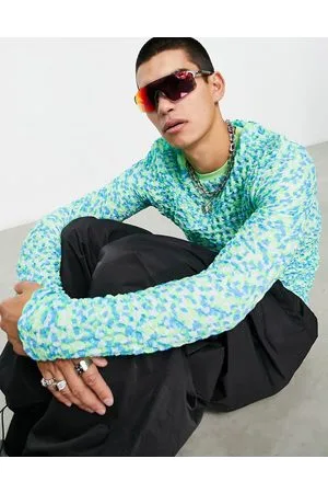 ASOS Maglietta corta a maniche lunghe skinny testurizzata e verde