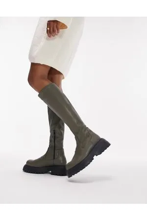 Topshop Tasha - Stivali al ginocchio kaki con suola spessa