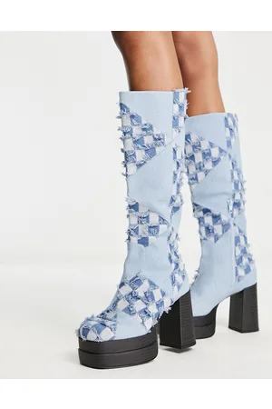 ASOS Charisma - Stivali al ginocchio di jeans con plateau