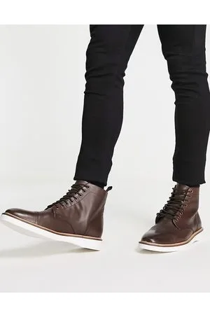 ASOS Scarponcini stringati in pelle con suola a zeppa bianca