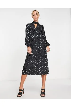 River Island Vestito midi a pois con dettagli a cuore