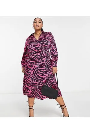 VILA Vestito midi in raso acceso con stampa animalier