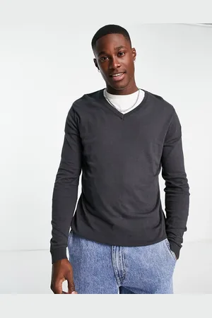 ASOS Maglione di cotone antracite con scollo a V